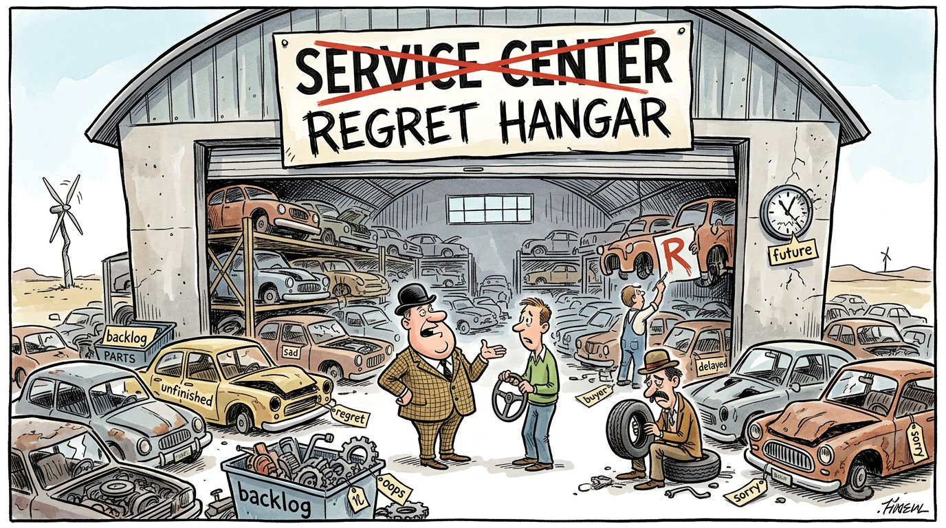TESLA TO CONVERT ALL SERVICE CENTERS INTO 'REGRET HANGARS' FOR MILLIONS OF UNFINISHED CARS